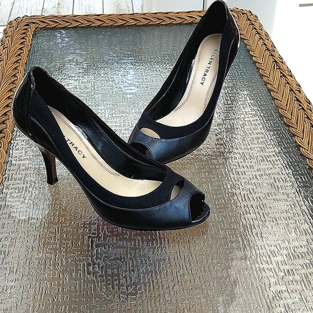 Ellen Tracy, Black peep toe heels, size 9